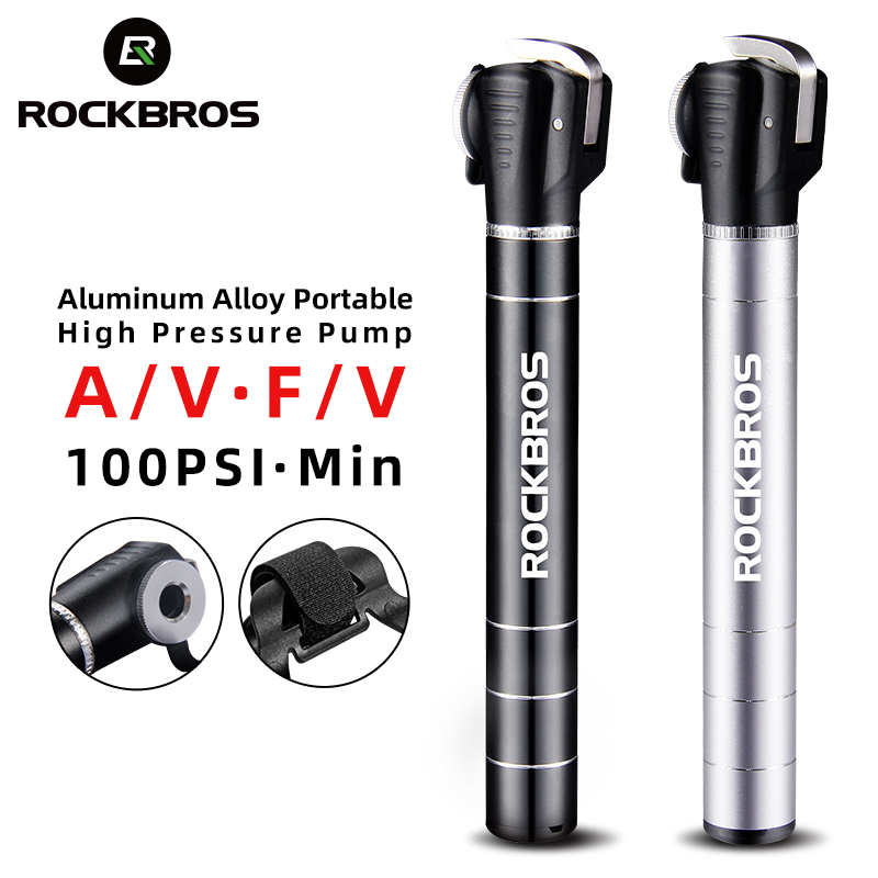 ROCKBROS Mini Portable Bicycle Pump 100 Psi Aluminum Alloy Cycling Bike Pump Fit Presta &ampamp Schrader Valve MTB Mountain Bike Pump