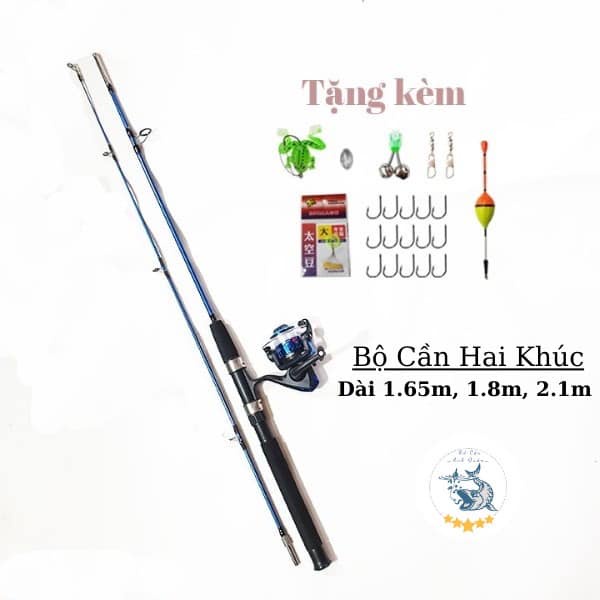 Bộ cần câu máy 2 Khúc và máy câu cá giá rẻ - Tặng kèm 7 món phụ kiện