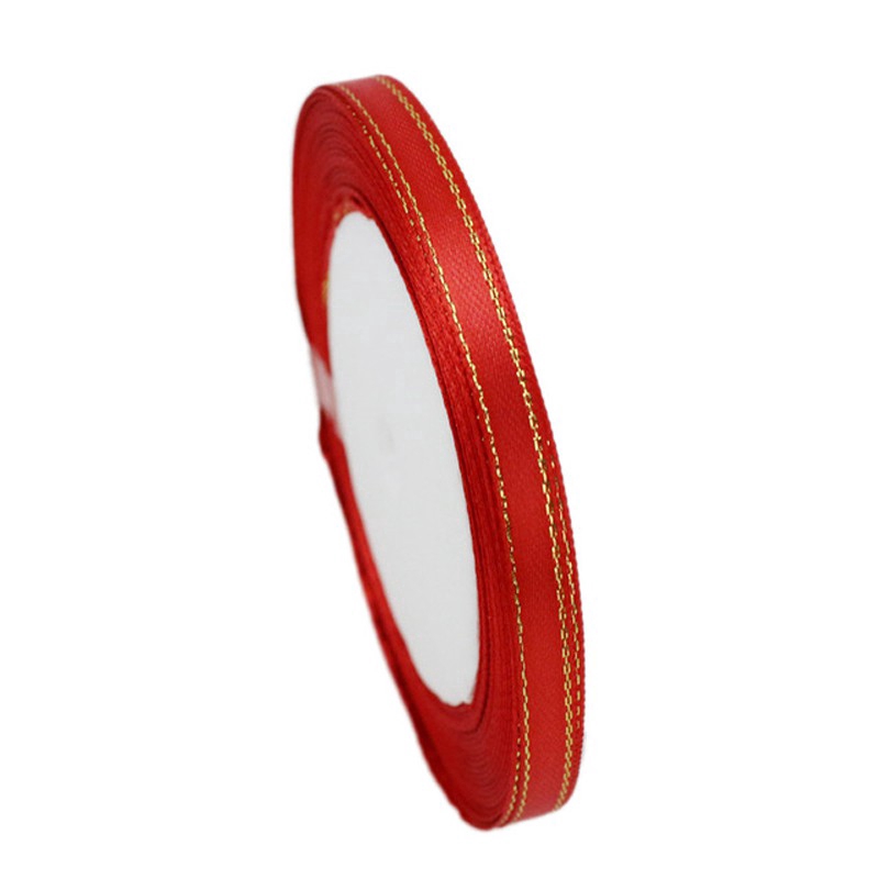 Gold edge ribbon satin ribbons high quality gift packaging ribbons 6mm