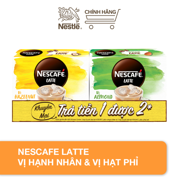 [Mua 1 được 2] Combo Nescafe Latte vị hạnh nhân & vị hạt phỉ [2 hộp (10 gói x 24g)]