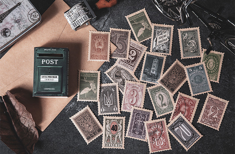 set 100 sticker vintage - sticker tem thư - little postman