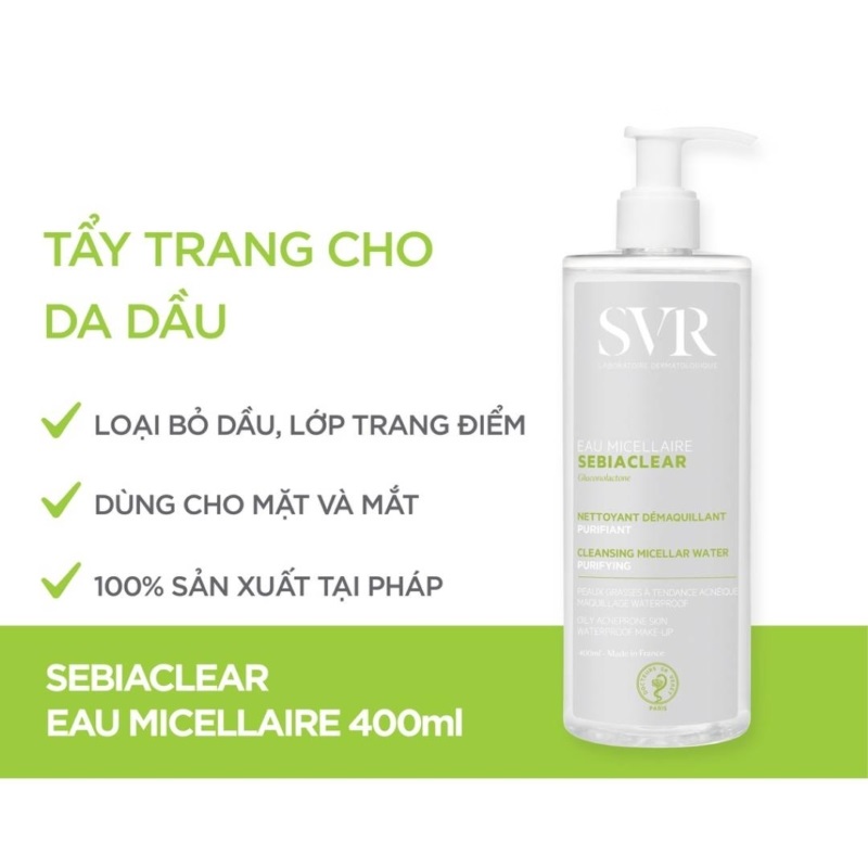 Nước tẩy trang làm sạch da SVR sebiaclear eau micellaire 400ml