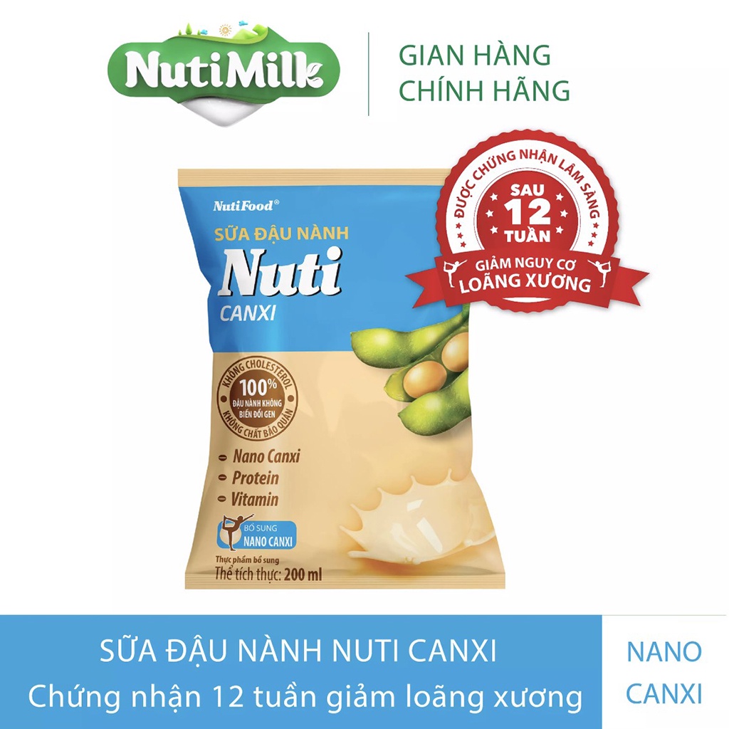 Thùng 36 Bịch Sữa Đậu Nành Nuti Canxi 200ml-TUH