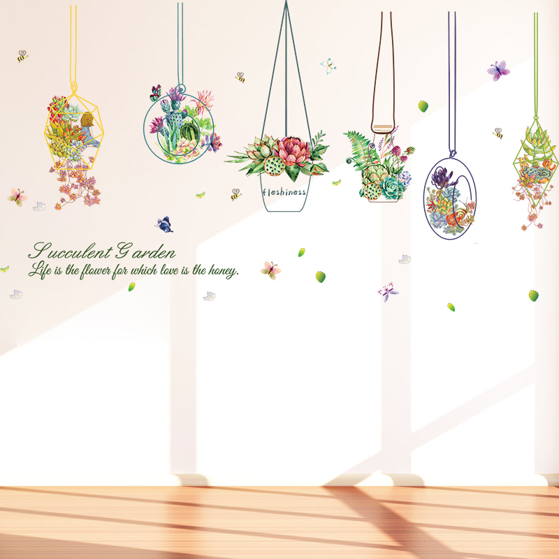 Decal dán tường giỏ hoa sắc màu