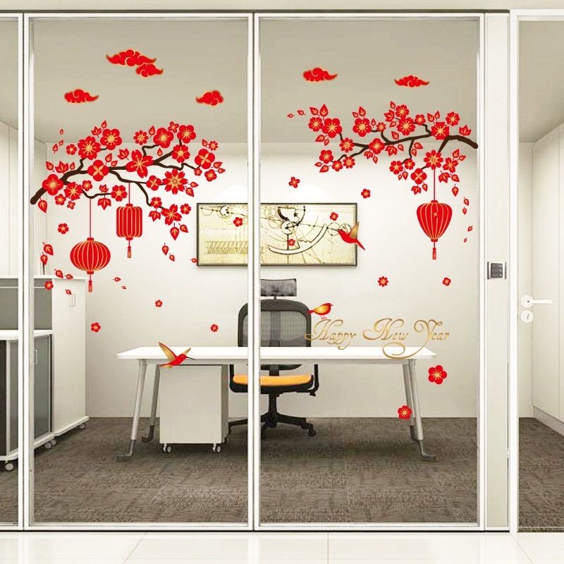 Decal trang trí tết cành đào TC04 dán tường,dán kính.