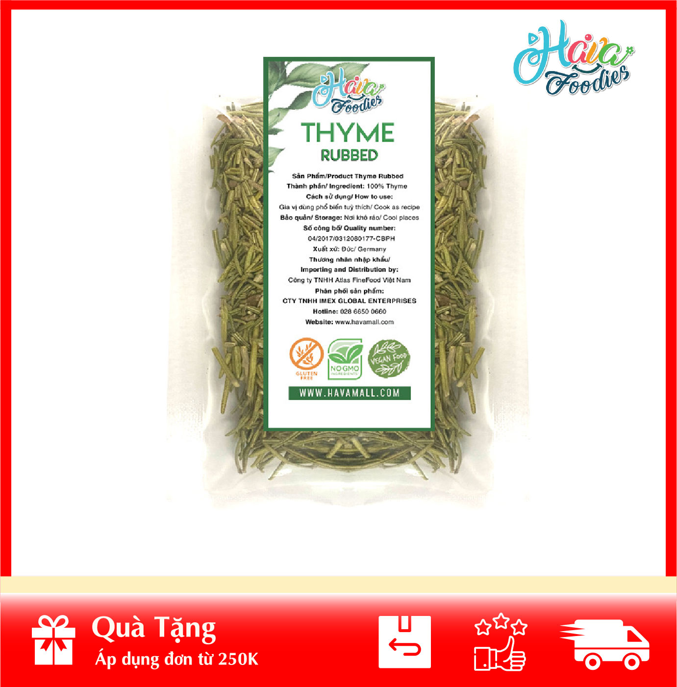 Lá xạ hương khô thương hiệu hava foodies gói 100g – dried thyme