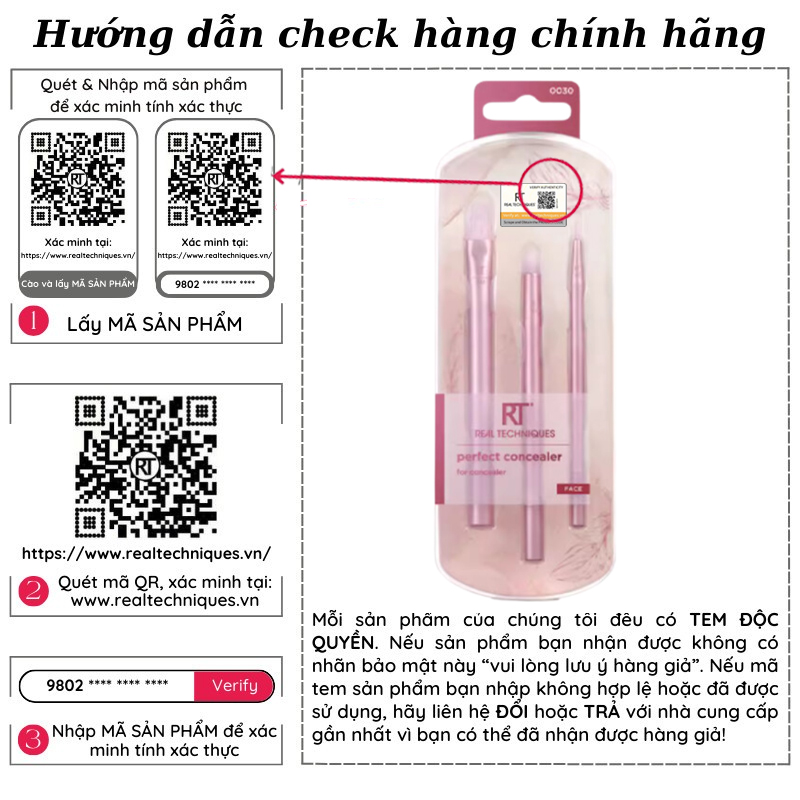 Bộ Cọ Trang Điểm 3 Cây RT Real Techniques Perfect Concealer