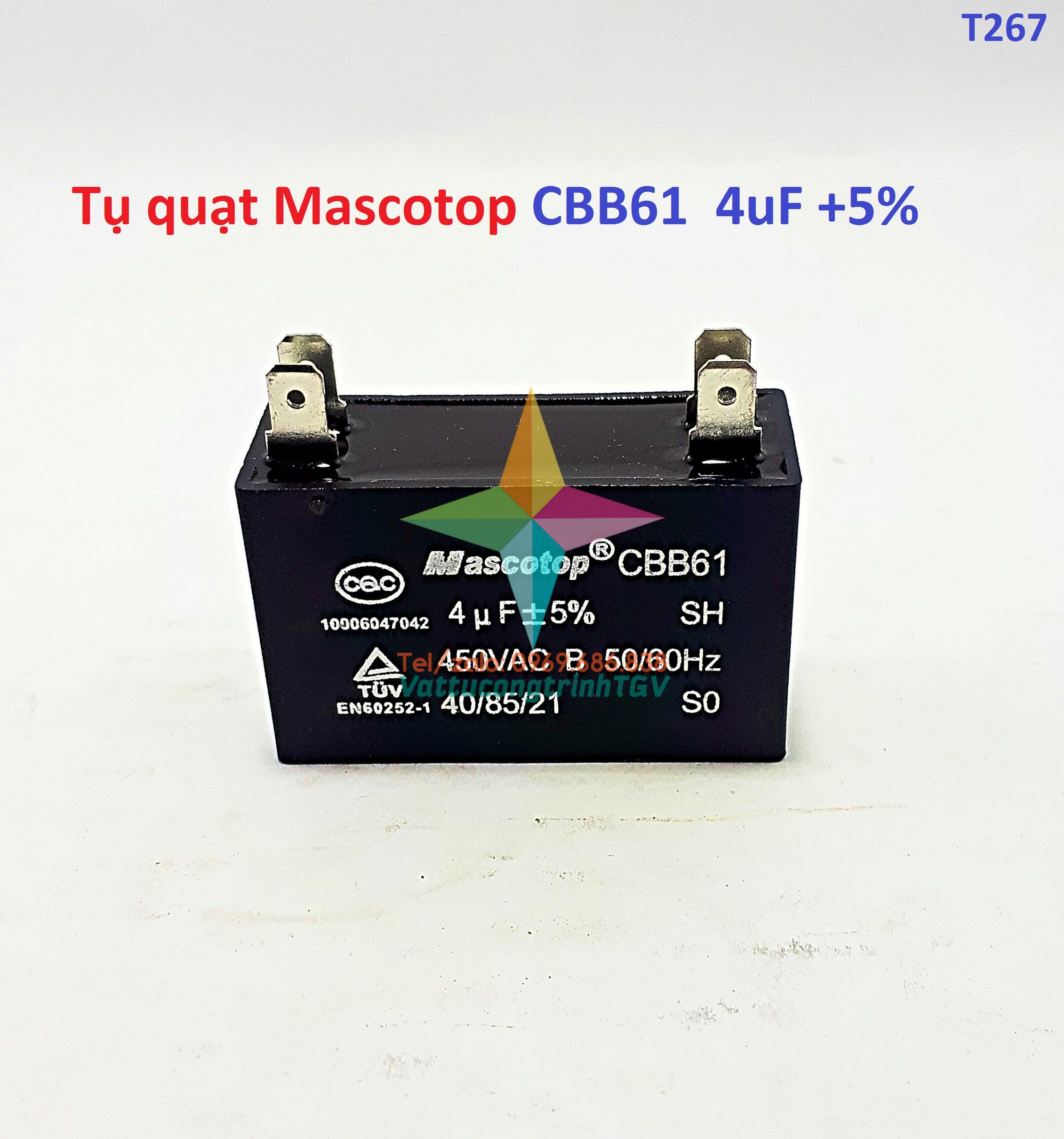 Tụ quạt 4 chân CBB61 MASCOTOP 1uF-1.5uF-2uF-2.5uF-3uF-4uF-5uF-6uF +-5%