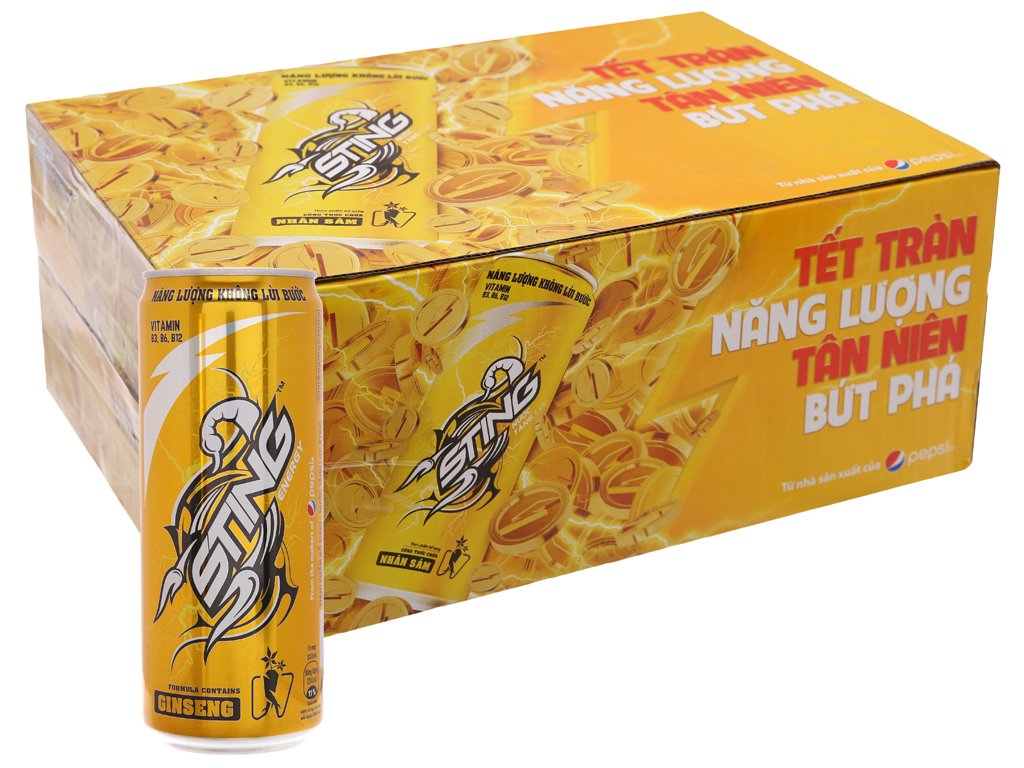 Lốc 6 Lon Nước Tăng Lực Sting Lon 330ml