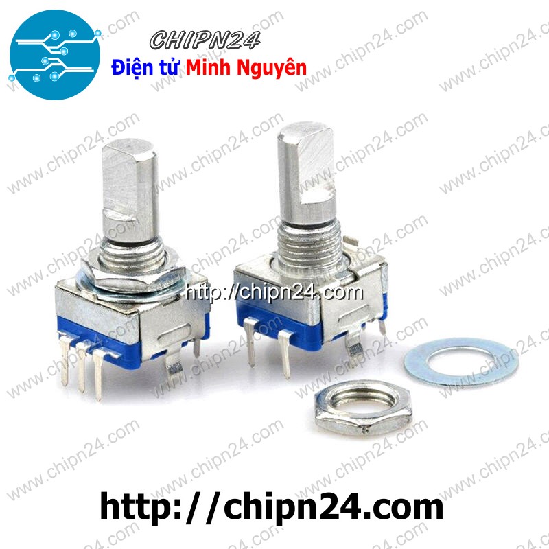 [1 cái] (F33.5) Biến trở Encoder EC11 15mm Trục D (Biến trở Chiết áp xoay vô cấp, có nút nhấn)