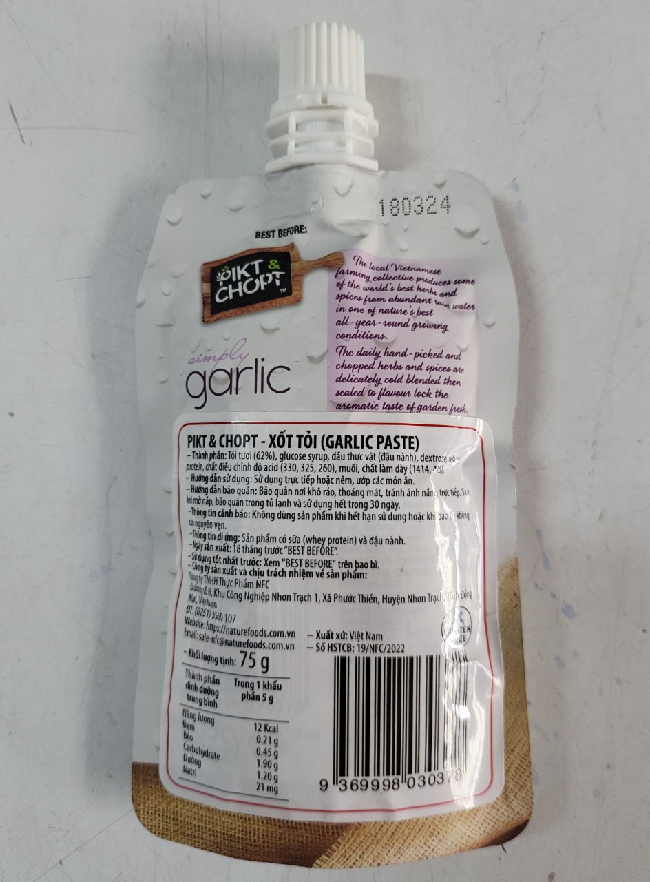 [túi 75g] XỐT TỎI [VN] PIKT CHOPT Simply Garlic Paste