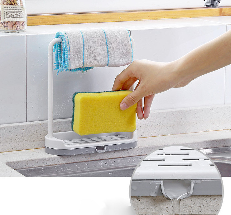 Khay đựng mút rửa chén và treo khăn/ khay đựng xà phòng và khăn