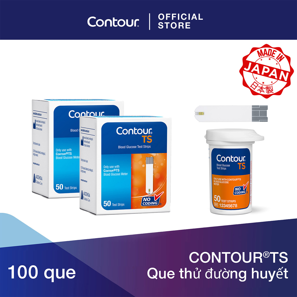 CONTOUR®TS Que thử đường huyết - 2 x 50 (cái/hộp)