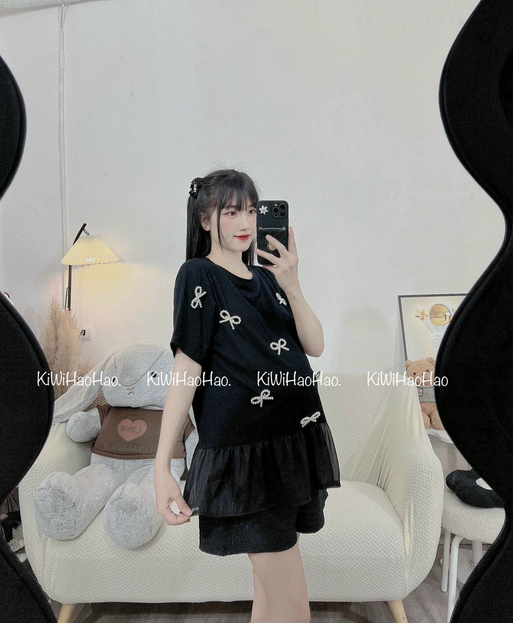 Áo Bầu xinh đính nơ Cho Mẹ bầu mùa hè thời trang xinh xắn