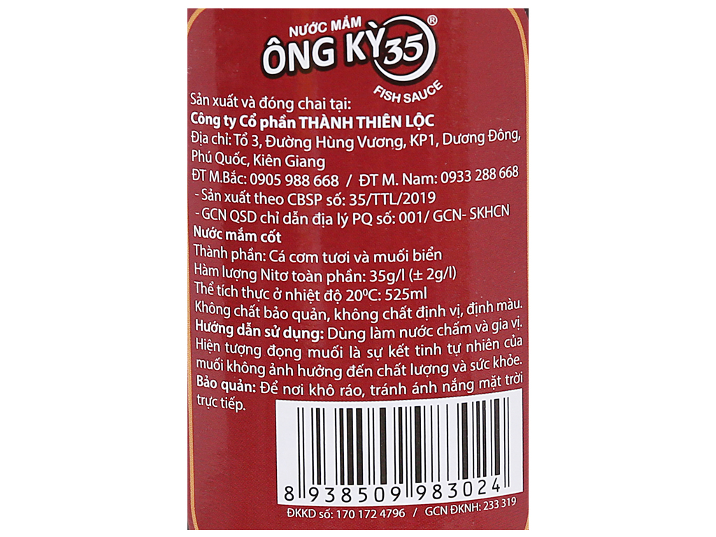 Nước mắm Phú Quốc Ông Kỳ 35 độ đạm chai 525ml