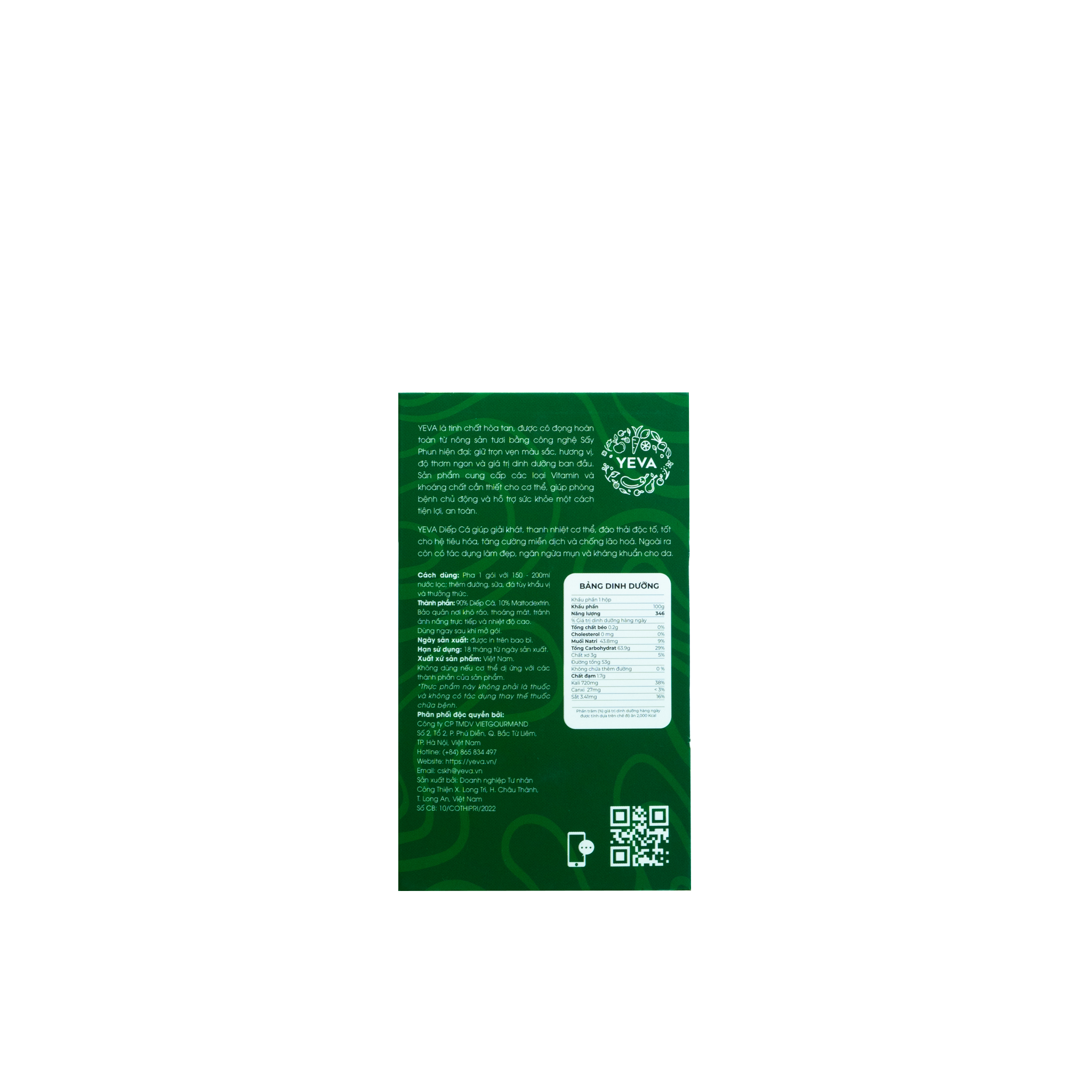 BỘT TINH CHẤT DIẾP CÁ YEVA- HỘP 10 GÓI