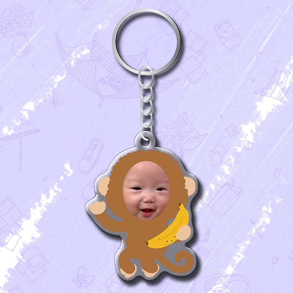 Móc chìa khóa mica cắt hình bé dễ thương và ghép ảnh vào chibi theo yêu cầu