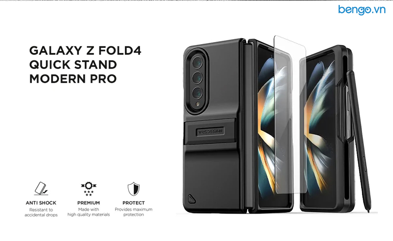 Ốp Lưng Samsung Galaxy Z Fold 4 5G VRS Design Quick Stand Modern Pro - Đen