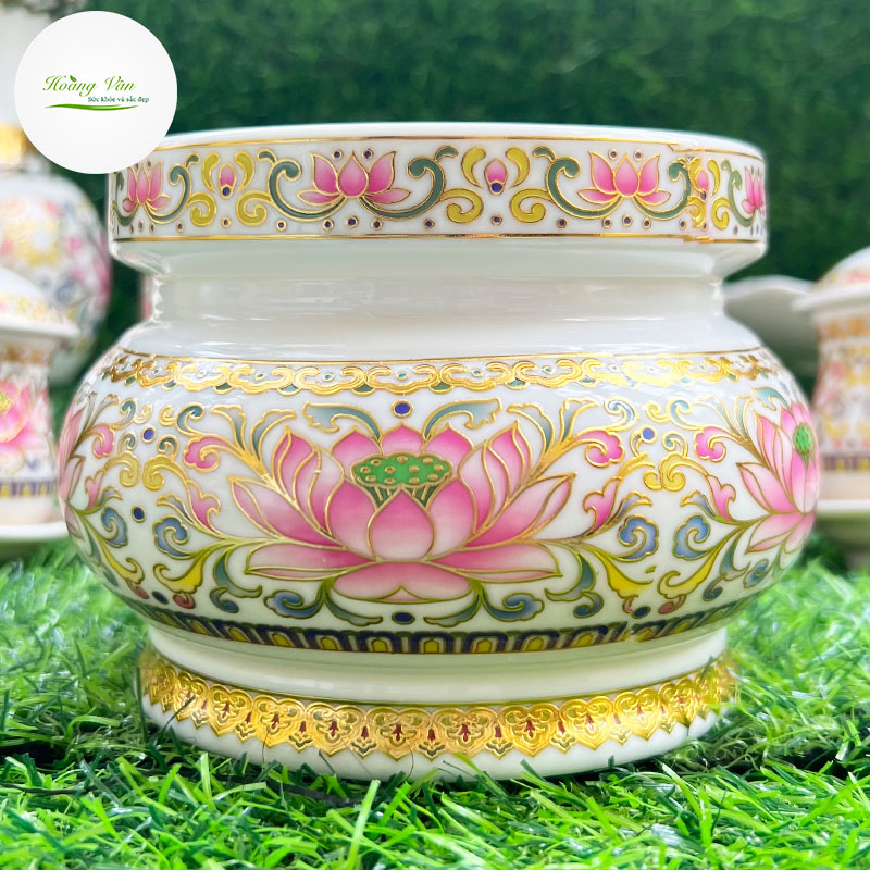 Bát hương hoa Sen Đỏ miệng tròn