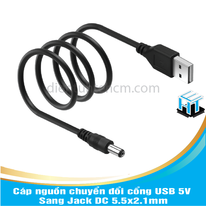 Cáp nguồn chuyển đổi cổng USB 5V Sang Jack DC 5.5x2.1mm