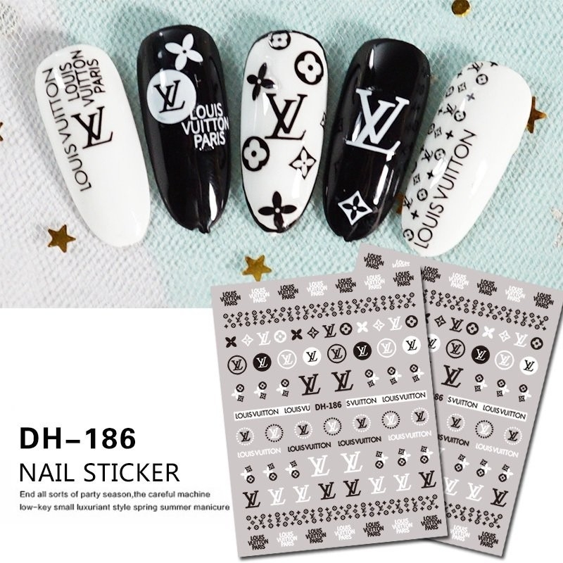 Nailbox Bộ 24 móng úp tay thiết kế sẵn trang trí sticker thương hiệu (LV)  đính đá | Lazada.vn
