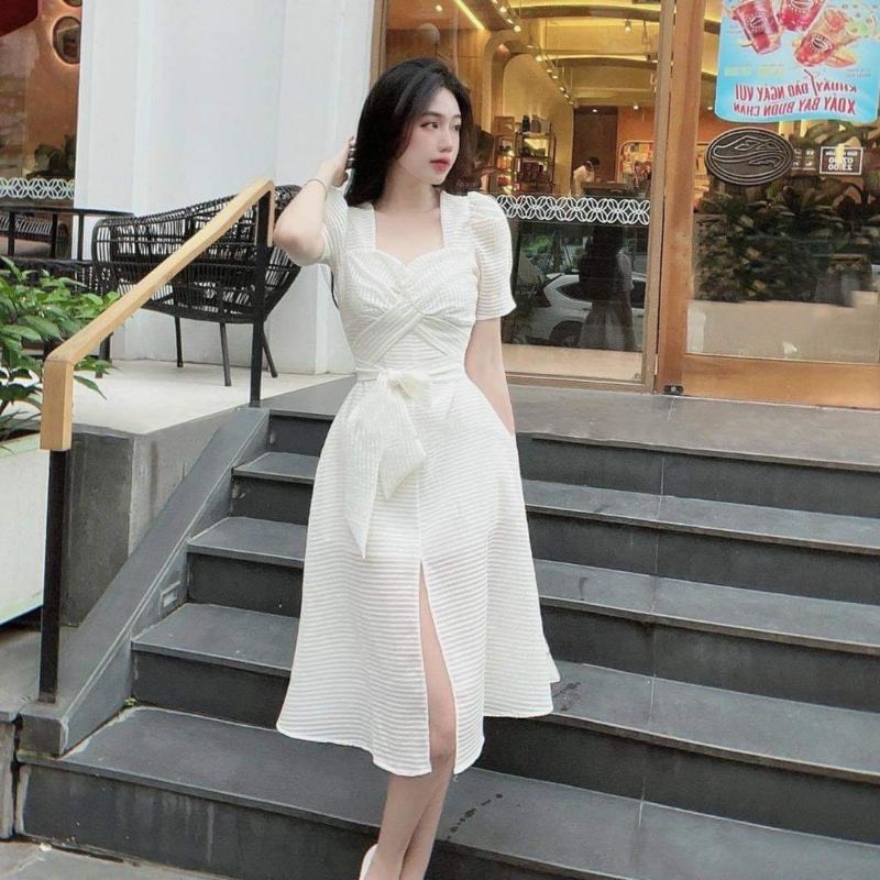 Đầm Xòe Cổ V Chéo Eo Tiểu Thư Cực Xinh NT8381