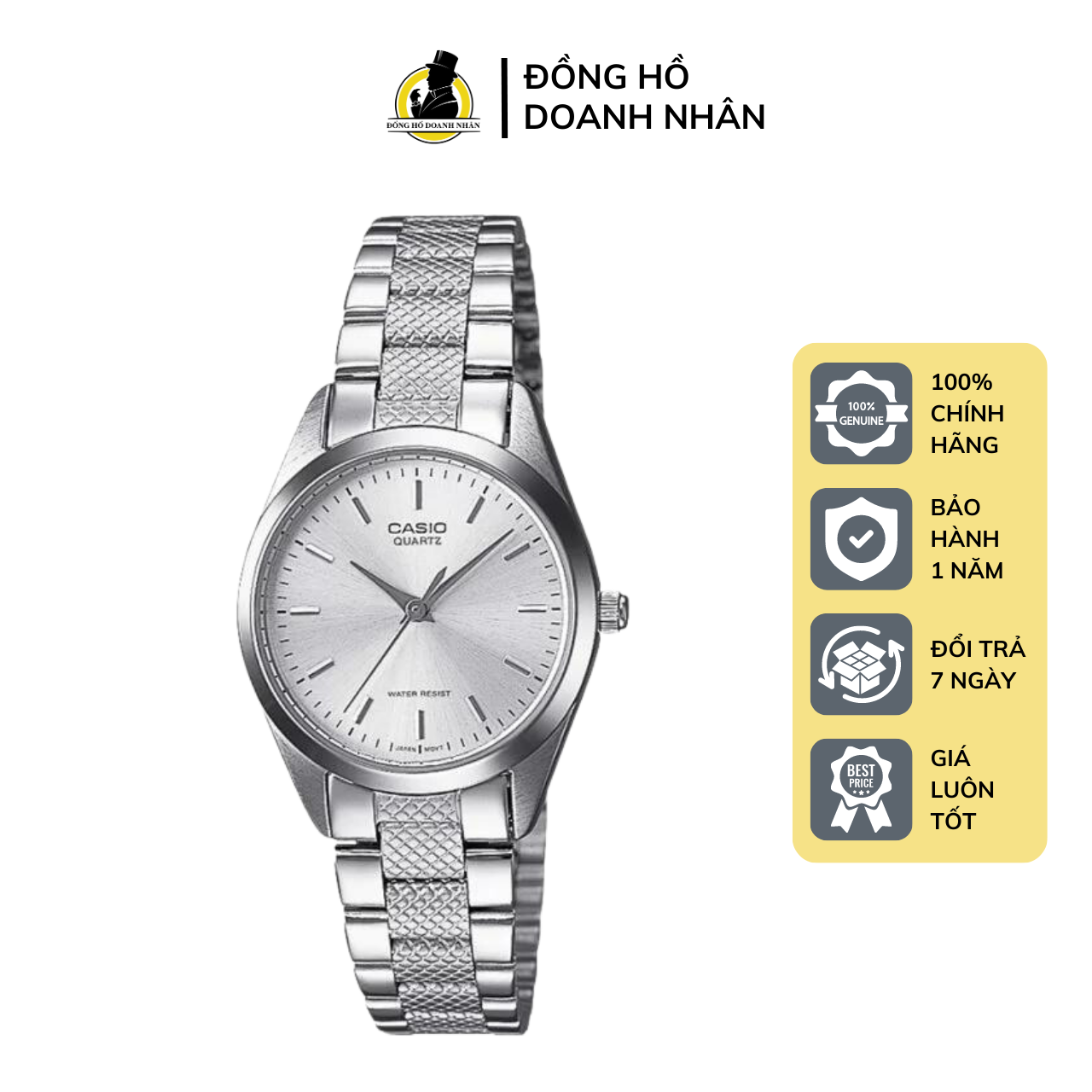 Đồng hồ nữ casio ltp-1274d-7a dây thép mặt trắng size 22mm bảo hành 1 năm tại đồng hồ doanh nhân