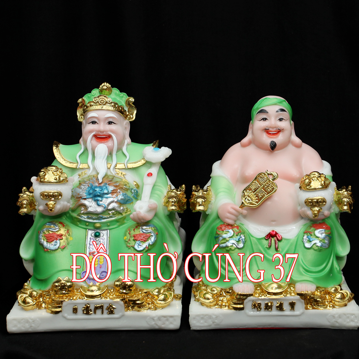 [ CAO 20 CM GẤM LỤA ] THẦN TÀI THỔ ĐỊA PHÚ QUÝ GẤM LỤA - MÀU XANH LÁ [ COMPOSITE + BỘT ĐÁ  ]