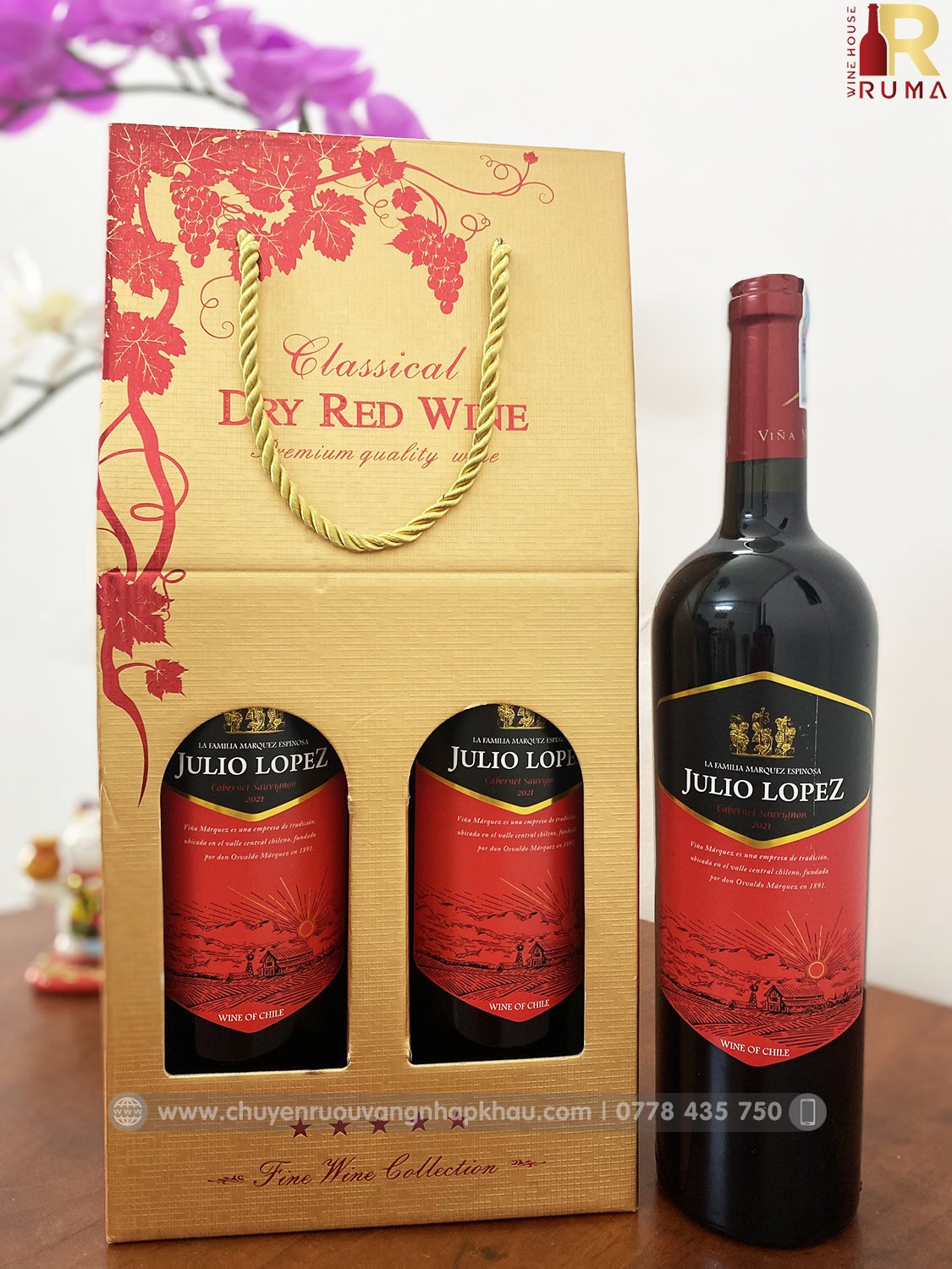 Set 2 chai vang Chile Julio Lopez nhập khẩu chính hãng