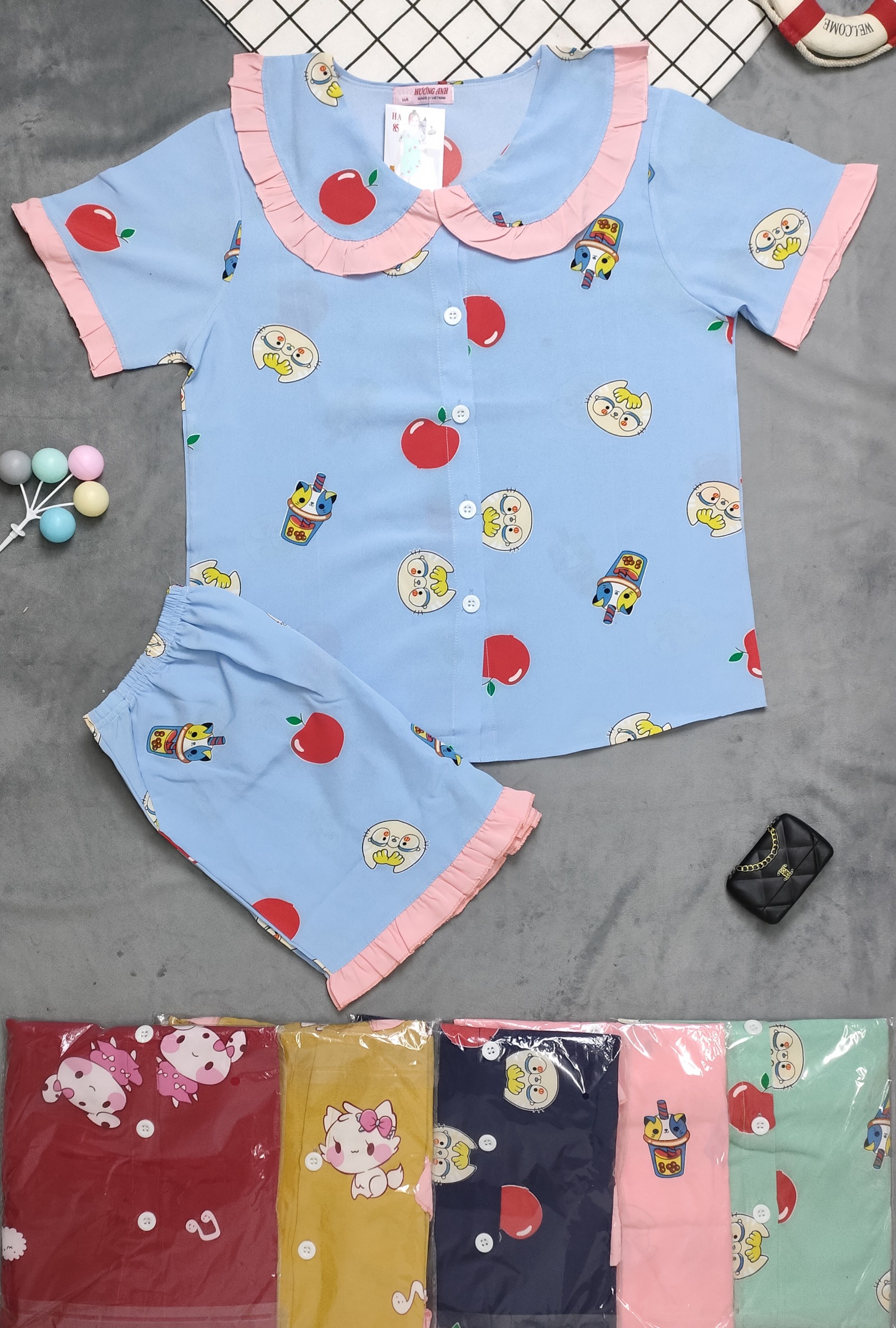 Bộ Lụa Pijama Viền Bèo  loại 1 (Size 45-60kg) (giao màu ngẫu nhiên)