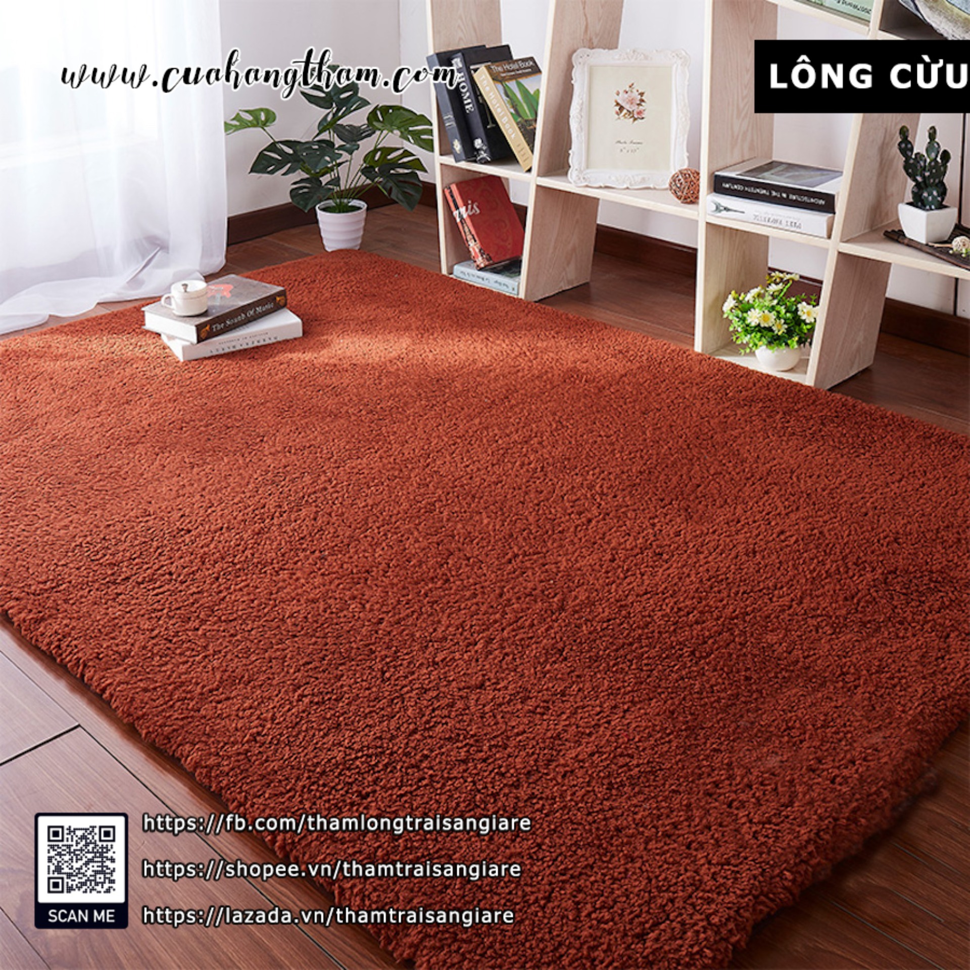 Thảm trải sàn phòng khách lông cừu màu nâu 1m6x2m | cừu | tubeca