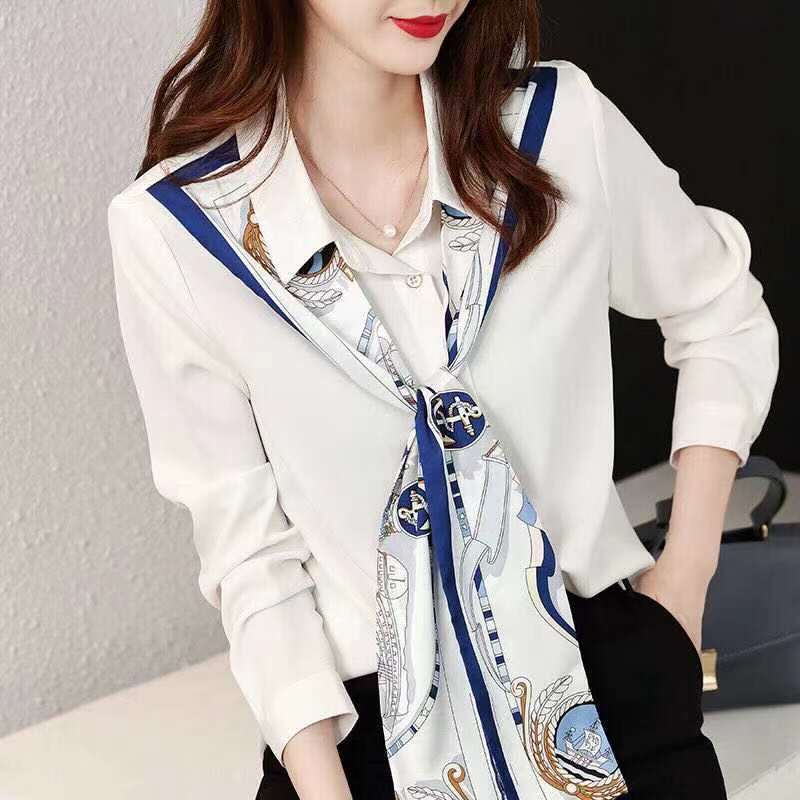 Áo sơ mi trắng nữ thiết kế giác sơ mi niche áo sơ mi nữ mới cao cấp giảm tuổi áo sơ mi voan đầu xuân
