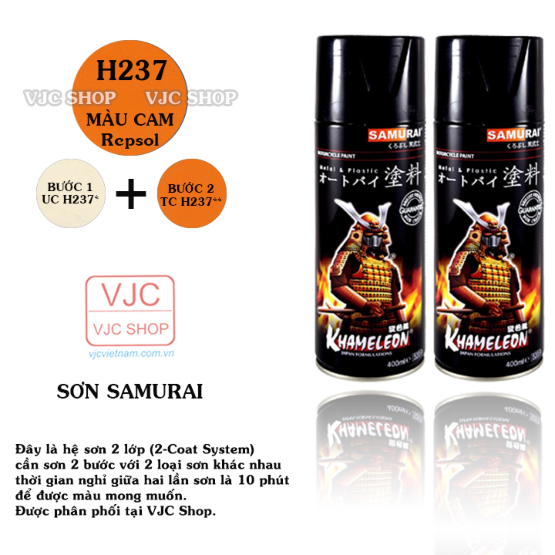 Chai sơn xịt sơn xe máy samurai màu cam h237