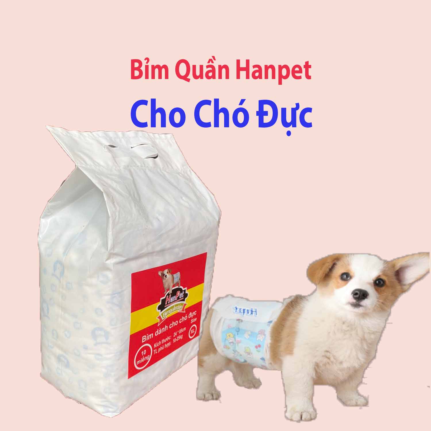 Hanpet - Tã bỉm chó mèo (lẻ 1 miếng) Bỉm quần dạng dán cho chó cái và mèo tã bỉm chó đực