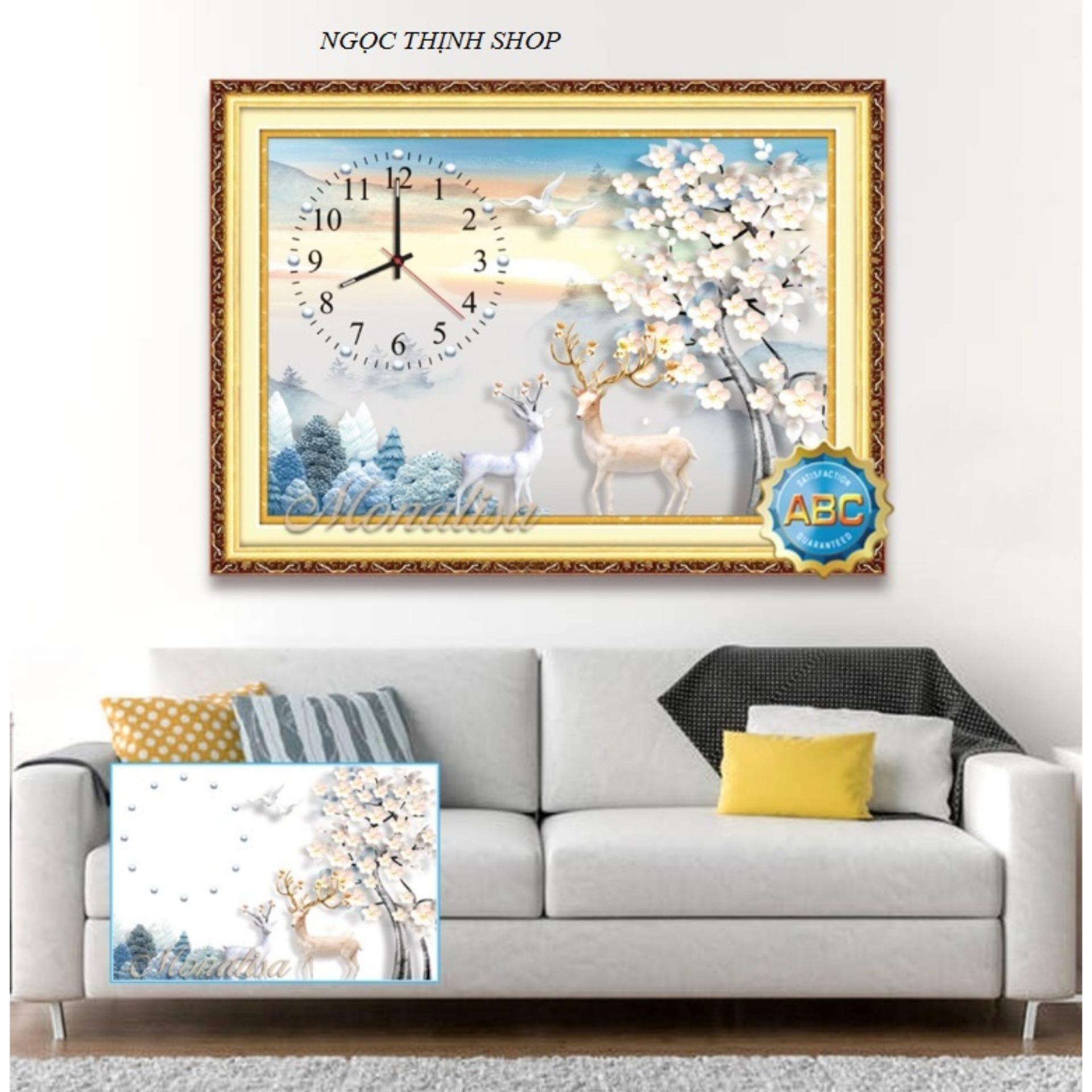 Tranh gắn đá Đồng hồ hai con hươuY8191-Kíchthước: 70x50Cm