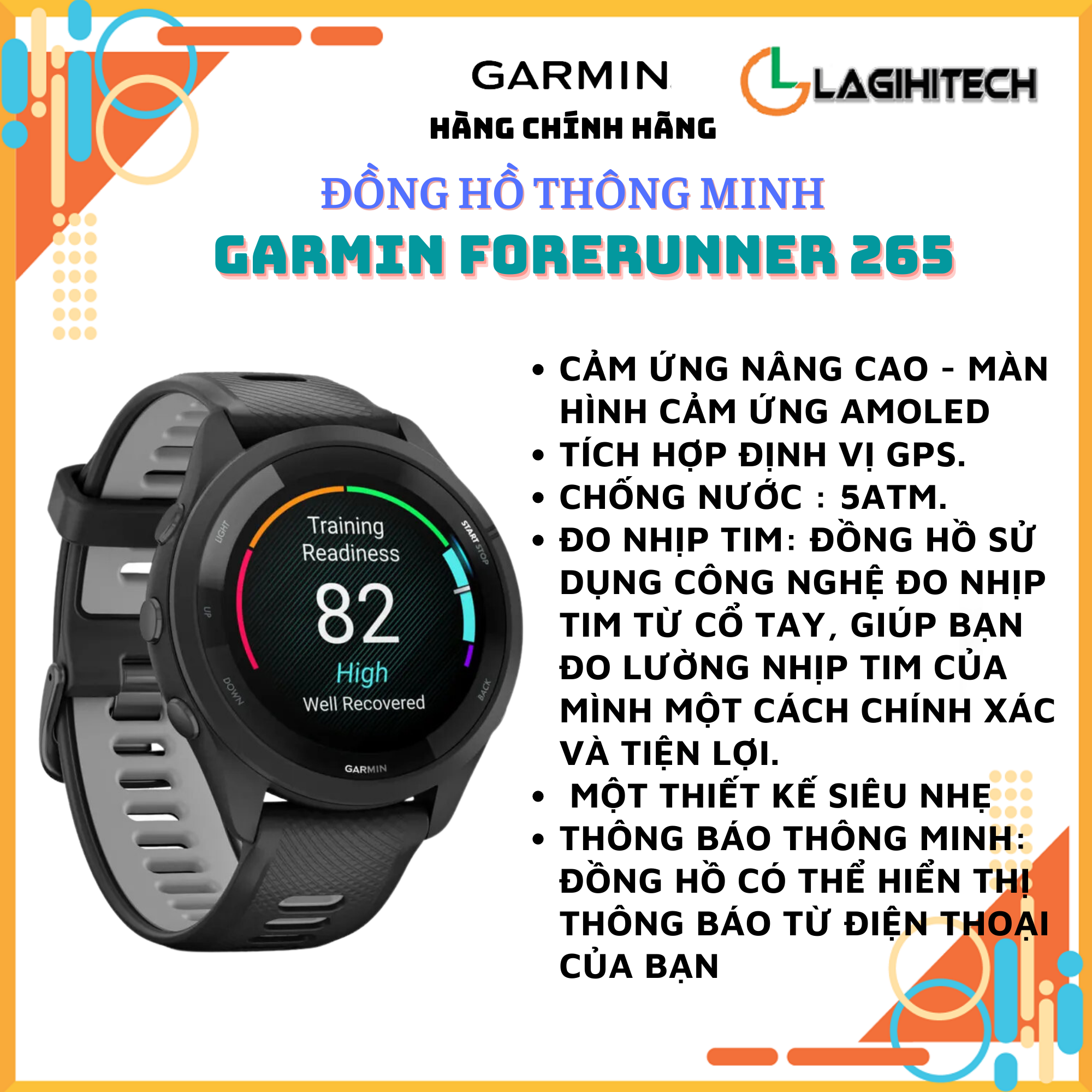 Đồng Hồ Thông Minh Garmin Forerunner 265 / 265S- Hàng Chính Hãng FPT