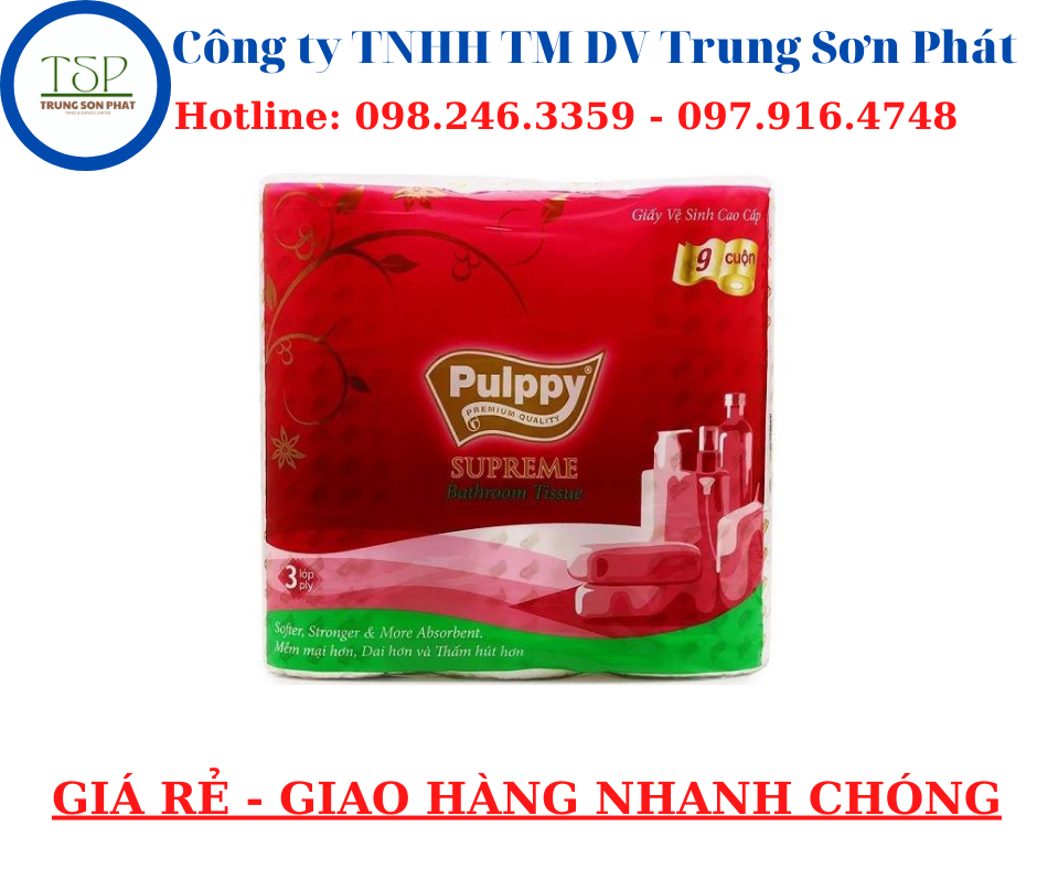 Giấy Lụa Cuộn Pulppy Supreme ( 9 cuộn/bịch ).