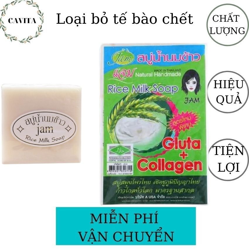 [FreeShip] Lốc 12 Xà Phòng Cám Gạo Jam Rice Milk 65g Thái Lan CAVITA giúp da trắng sáng, ngừa mụn lưng