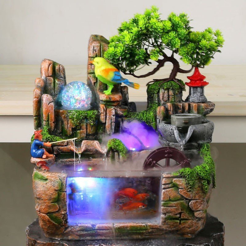 Thác nước phong thuỷ bể cá size to kèm bơm, đèn led và quả cầu thuỷ tinh