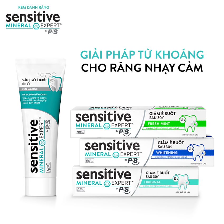 Bộ 3 Hộp Kem Đánh Răng P/S Giảm Ê Buốt Sau 30 Giây Sensitive Mineral Expert Fresh Mint Với Tác Động Từ Khoáng 100G