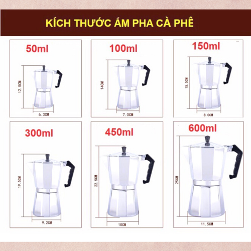 Ấm Pha Cà Phê Moka - Bình Pha Cà Phê Moka Kiểu Ý Pha Chế - Dụng Cụ Pha Chế