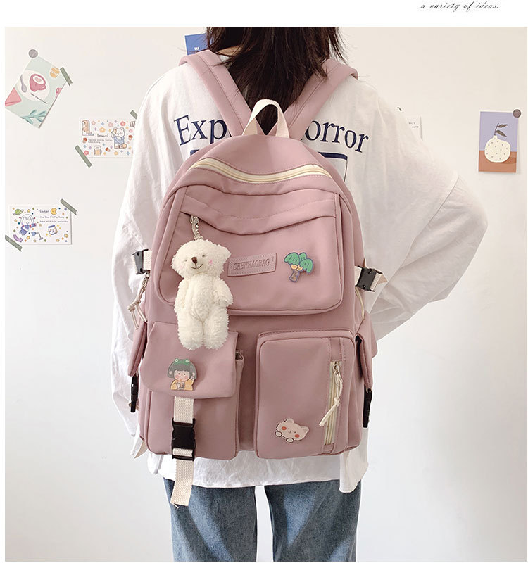 [Loại vải dày] Balo đi học dễ thương chất liệu vải canvas dày chống thấm CÓ gấu bông và sticker