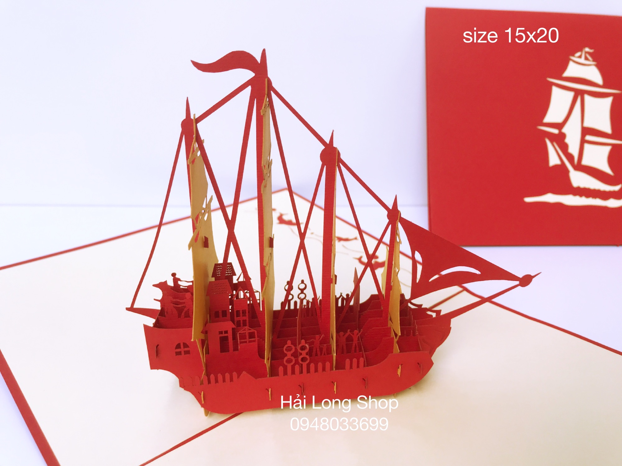 Thuyền 10 ( 4 cánh ) - Boat - Thiệp 3D ( bìa đỏ )