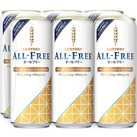 [HCM]LỐC 6 LON NƯỚC GIẢI KHÁT VỊ LÚA MẠCH SUNTORY ALL-FREE