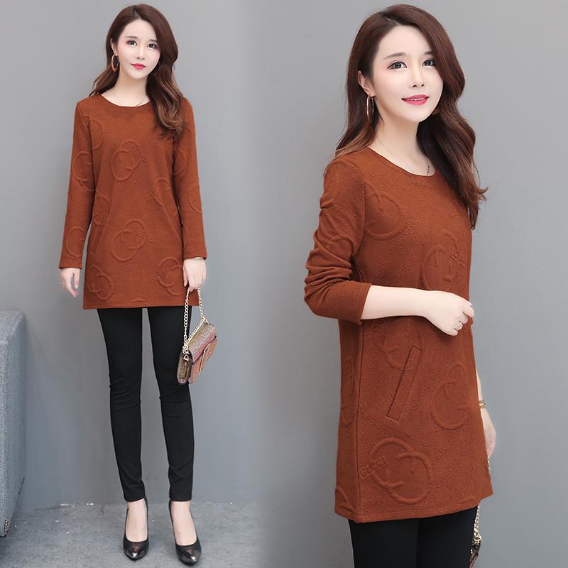 2019 model baru musim semi Busana Ibu kaos lengan panjang model setengah panjang baju wanita Atasan cocok wanita gemuk memakai Baju Dalaman