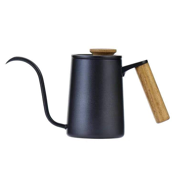 Ấm rót cà phê vòi ngỗng, ấm pha pour over, drip cán gỗ