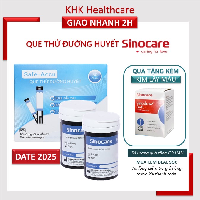 50 Que thử đường huyết Safe Accu Sinocare KHK Healthcare