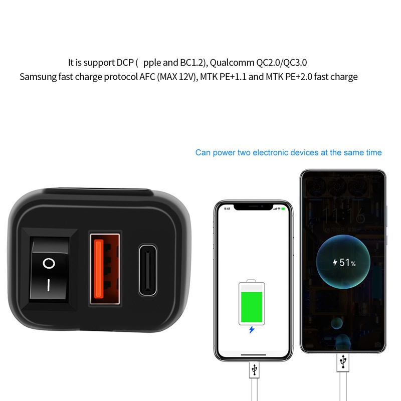 Powstation QC3.0 Motorcycle USB+Type-C Charger Waterproof Cell Quick Charger Autocycle USB Socket with Voltmeter
