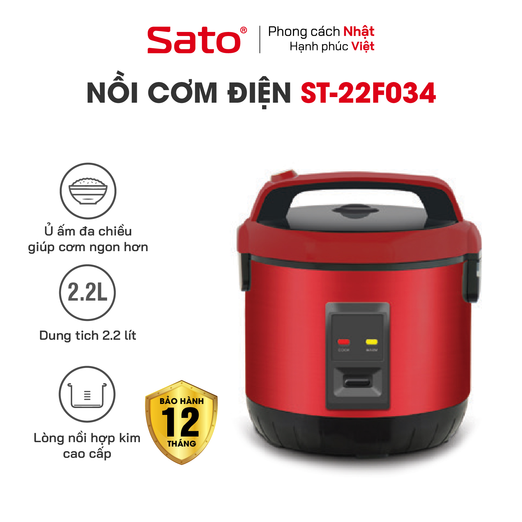 Nồi cơm điện 2.2 l sato 22f034