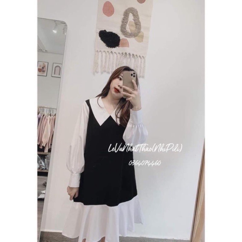 Váy đuôi cá phối mầu đen trắng from rộng